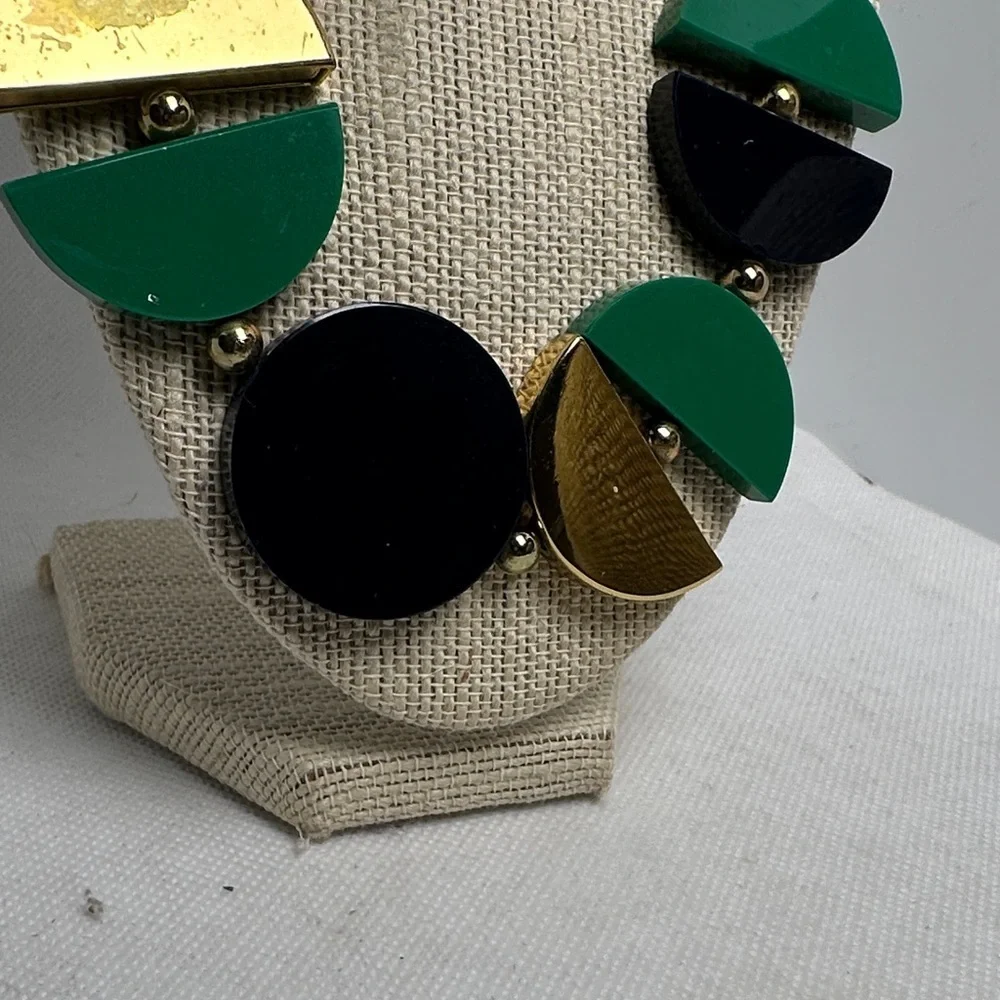Kate Spade New York Green Navy & Gold Geometric Disc Statement Necklace 22”